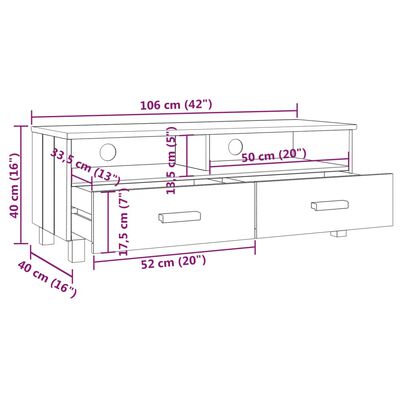 vidaXL ТВ шкаф HAMAR, тъмносив, 106x40x40 см, борово дърво масив