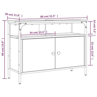 vidaXL Шкаф за мивка за баня, опушен дъб, 80x30x60 см, инженерно дърво