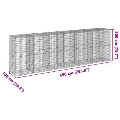 vidaXL Габионна кошница с покритие, 650x100x200 см, поцинковано желязо