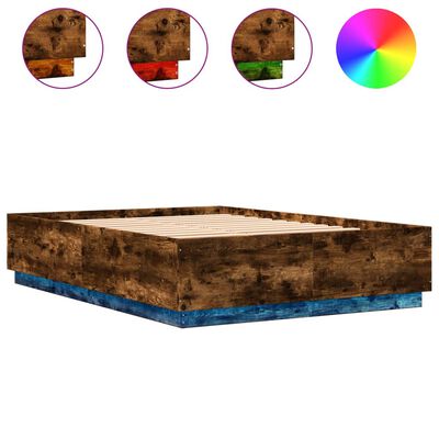 vidaXL Рамка за легло с LED осветление, опушен дъб, 150x200 см