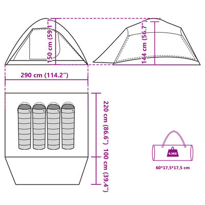 vidaXL Куполна къмпинг палатка, 4-местна, зелена, водоустойчива