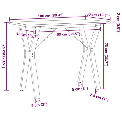 vidaXL Трапезна маса Y-образна рамка 100x50x75 см бор масив и чугун