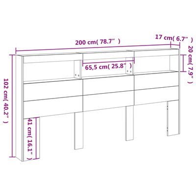 vidaXL Табла шкаф с LED, сив сонома, 200x17x102 см