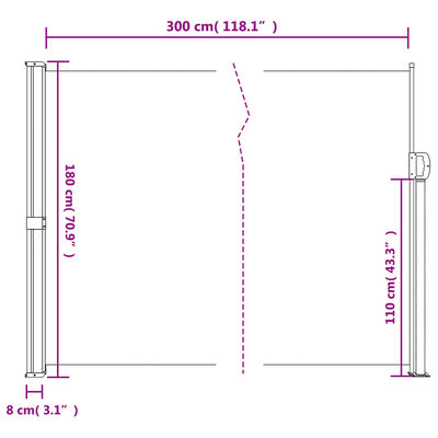 vidaXL Прибираща се странична тента, теракота, 180x300 см