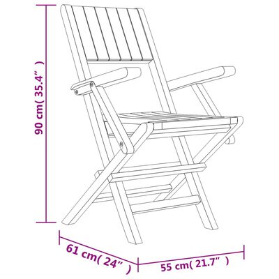 vidaXL Сгъваеми градински столове, 8 бр, 55x61x90 см, тик масив