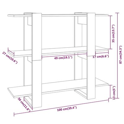 vidaXL Библиотека/разделител за стая, кафяв дъб, 100x30x87 см