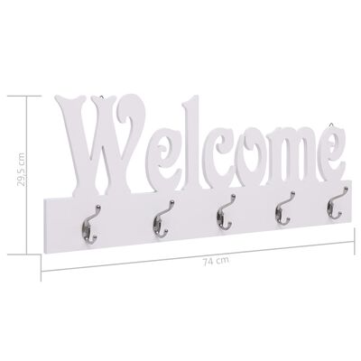 vidaXL Стенна закачалка за палта WELCOME, бяла, 74x29,5 см