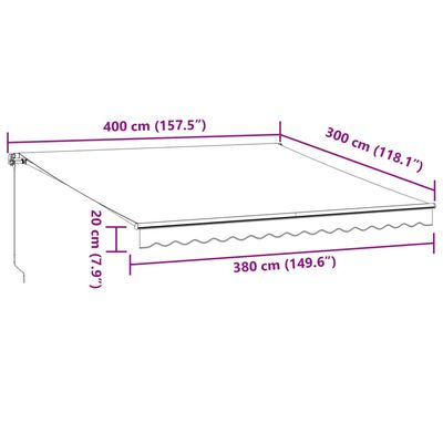 vidaXL Ръчно прибираща се тента с LED, антрацит и бял, 400x300 см