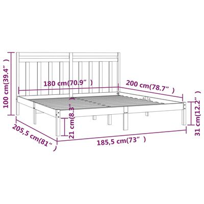 vidaXL Рамка за легло черна масивно дърво 180x200 см 6FT Super King