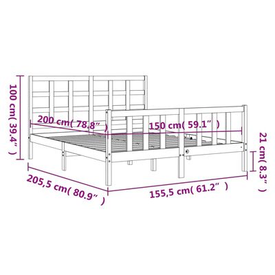 vidaXL Рамка за легло с табла King Size масивно дърво