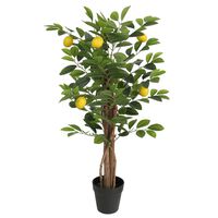 vidaXL Изкуствено лимоново дърво с 3 ствола зелено 85 см PP