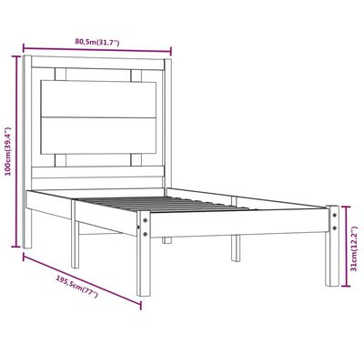 vidaXL Рамка за легло меденокафява дърво 75x190 см 2FT6 Small Single