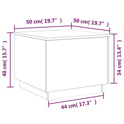 vidaXL Маса за кафе с LED осветление, кафяв дъб, 50x50x40 см