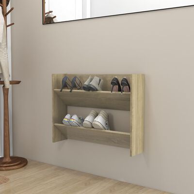vidaXL Стенен шкаф за обувки, дъб сонома, 80x18x60 см, инженерно дърво