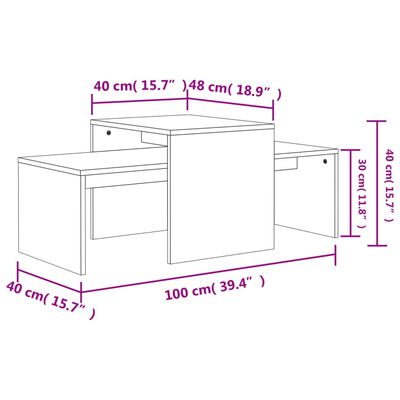 vidaXL Комплект кафе маси, бетонно сив, 100x48x40 см, инженерно дърво