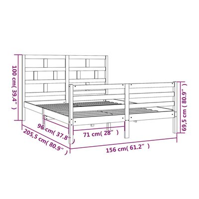 vidaXL Рамка за легло, дърво масив, 150x200 cм, 5FT King Size