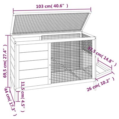 vidaXL Клетка за зайци червена 103x44x69,5 см борово дърво масив