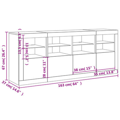 vidaXL Сайдборд с LED светлини, бял, 163x37x67 см