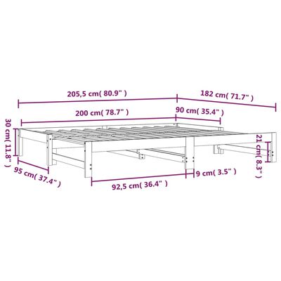 vidaXL Разтегателна дневно легло бяла 2x(90x200) см борово дърво масив