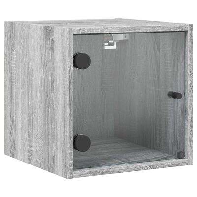 vidaXL Нощни шкафчета със стъклени врати 2 бр сив сонома 35x37x35 см