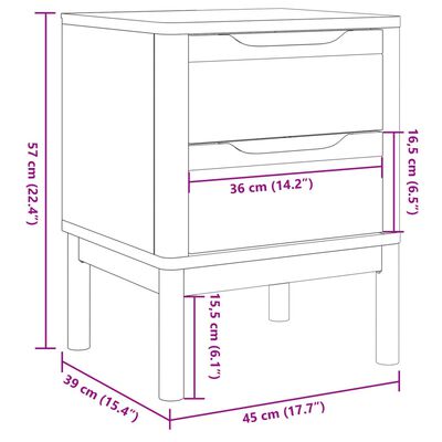 vidaXL Нощно шкафче, бяло, 45x39x57 см, борово дърво масив