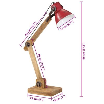 vidaXL Настолна лампа 25 W състарено червено 23x18x96 см E27