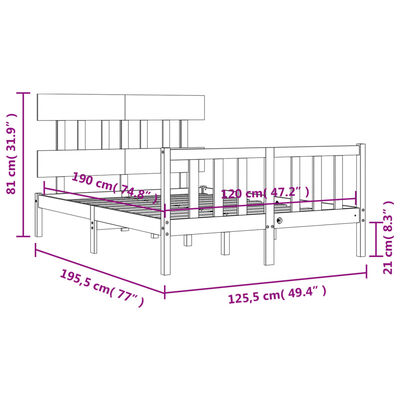 vidaXL Рамка за легло с табла черна 4FT Small Double масивна дървесина