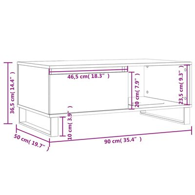 vidaXL Кафе маса, кафяв дъб, 90x50x36,5 см, инженерно дърво