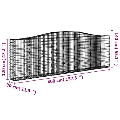 vidaXL Габионни кошници арка 15 бр 400x30x120/140см поцинковано желязо