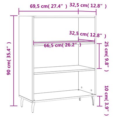 vidaXL Шкаф с рафтове, бял гланц, 69,5x32,5x90 см, инженерно дърво