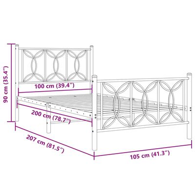 vidaXL Метална рамка за легло с горна и долна табла, бяла, 100x200 см