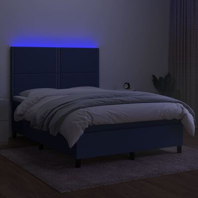 vidaXL Боксспринг легло с матрак и LED, синьо, 140x200 см, плат