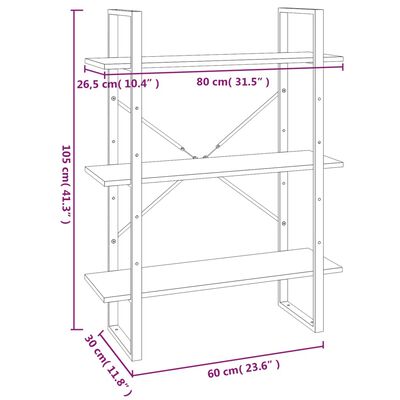 vidaXL Библиотека на 5 нива, сив сонома, 80x30x175 см, инженерно дърво