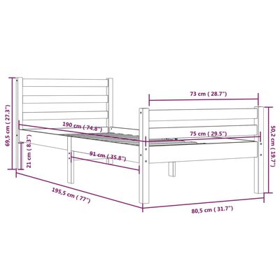 vidaXL Рамка за легло черна дърво масив 75x190 см 2FT6 Small Single