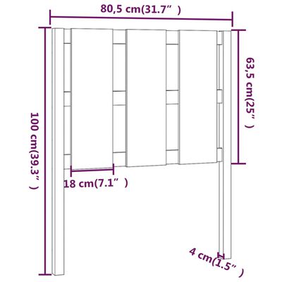 vidaXL Горна табла за легло, сива, 80,5x4x100 см, бор масив