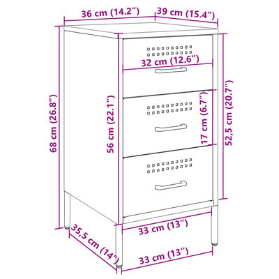 vidaXL Нощно шкафче, жълто, 36x39x68 см, студеновалцувана стомана