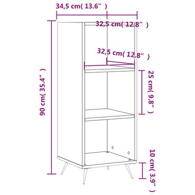 vidaXL Шкаф с рафтове, черен, 34,5x32,5x90 см, инженерно дърво