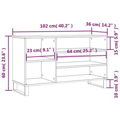 vidaXL Шкаф за обувки, бял, 102x36x60 см, инженерно дърво