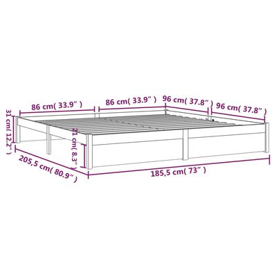 vidaXL Рамка за легло, бяла, дърво масив, 180x200 cм, 6FT Super King