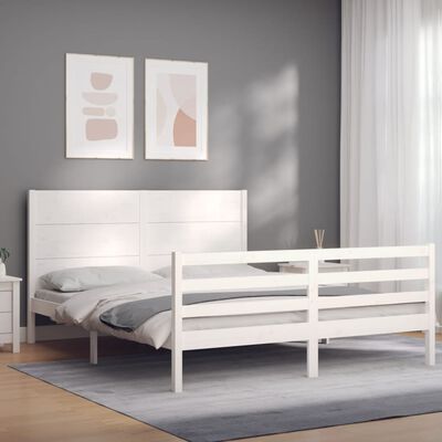 vidaXL Рамка за легло с табла бяла 5FT King Size масивно дърво