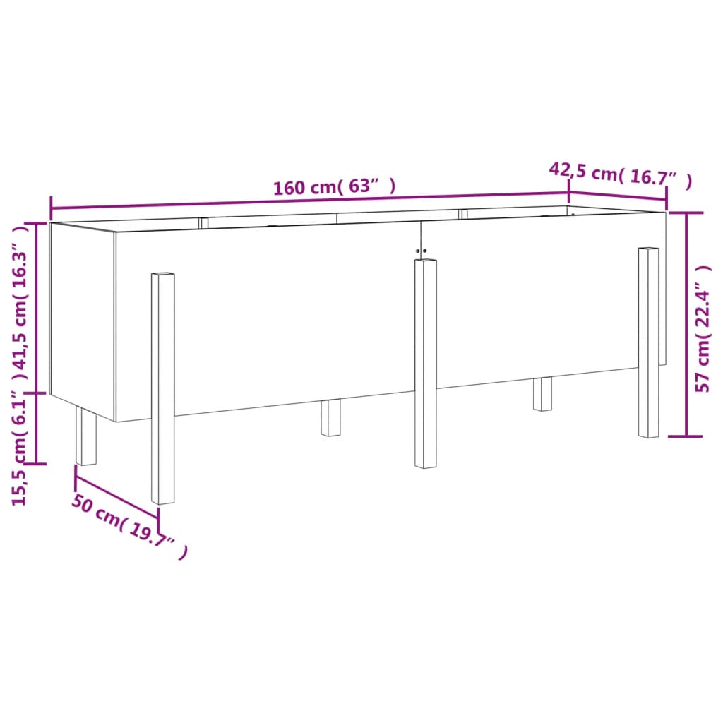 vidaXL Градинско повдигнато легло, черно, 160x50x57 см, бор масив