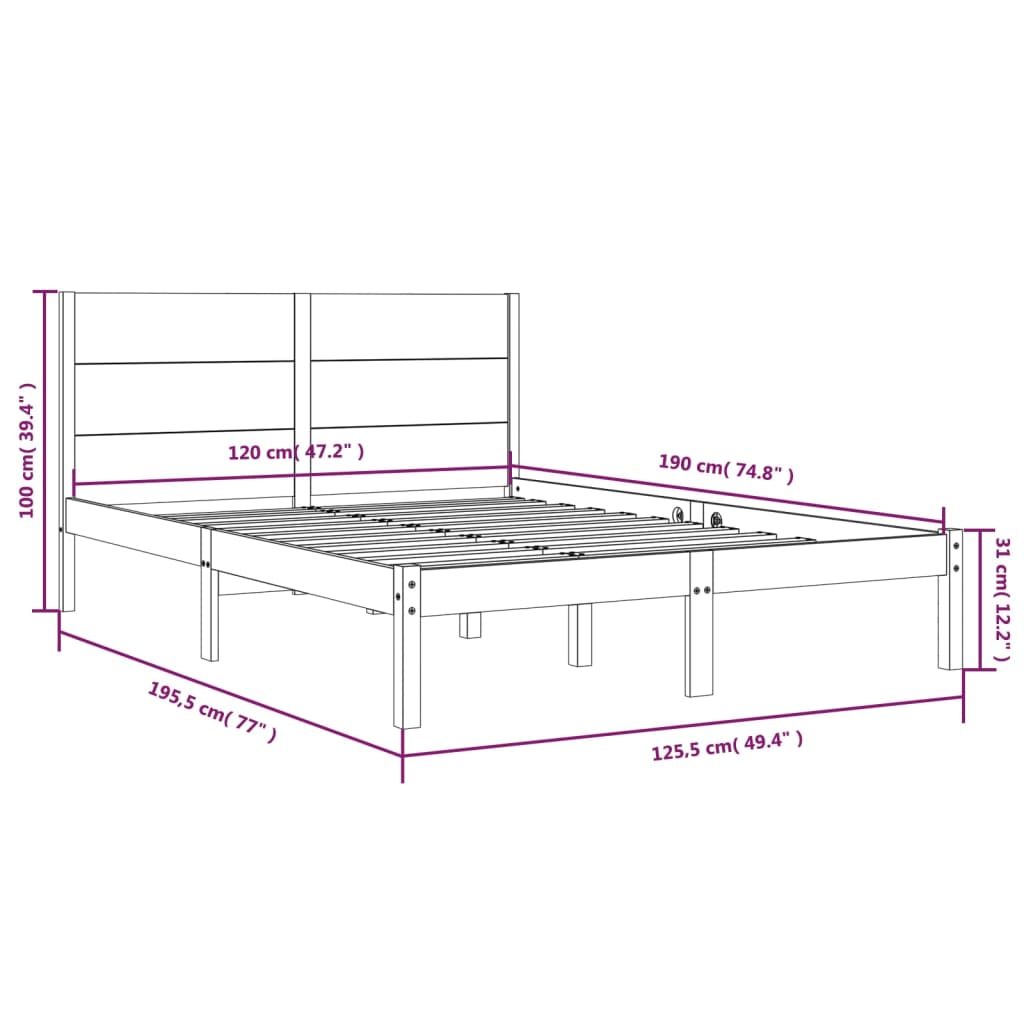 vidaXL Рамка за легло меденокафява дърво 120x190 см Small Double