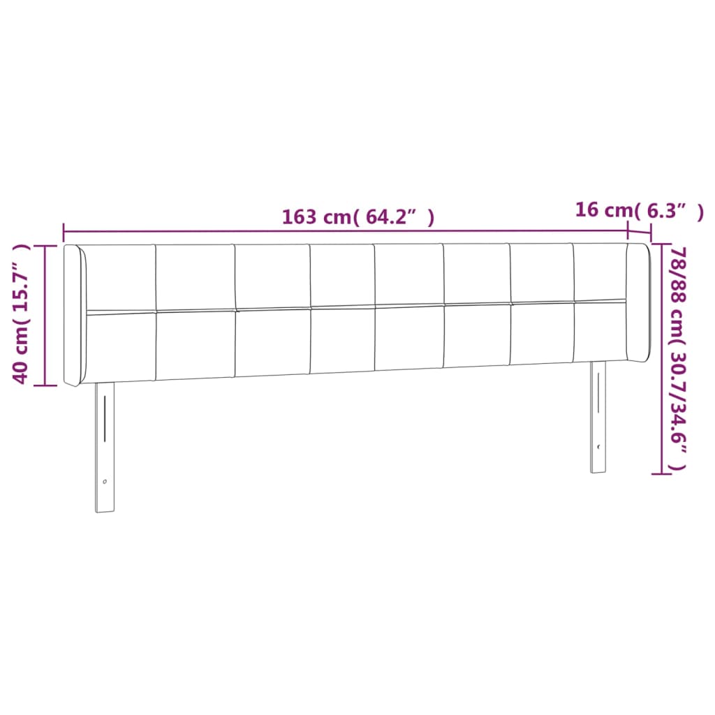 vidaXL LED горна табла за легло, кремава, 163x16x78/88 см, плат