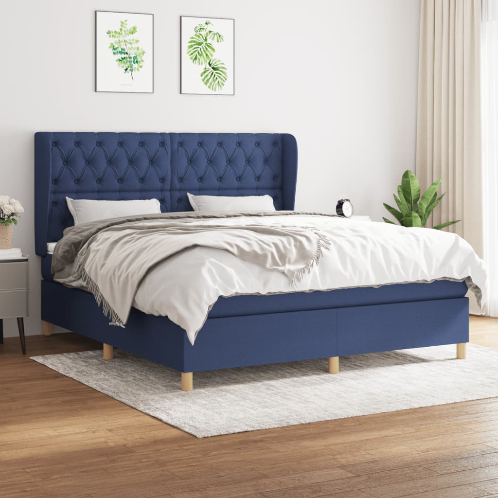 vidaXL Боксспринг легло с матрак, синьо, 160x200 см, плат