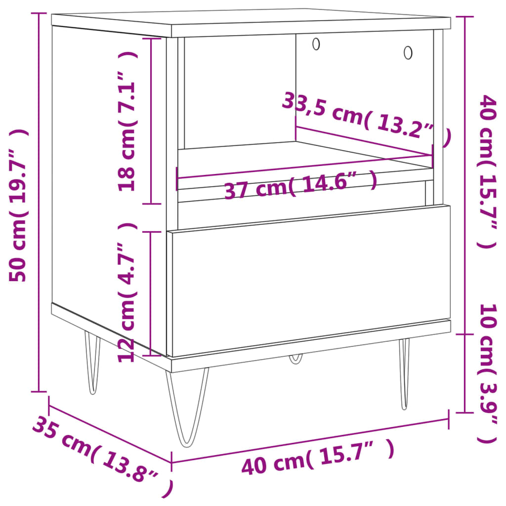 vidaXL Нощни шкафчета, 2 бр, сонома дъб, 40x35x50 см, инженерно дърво