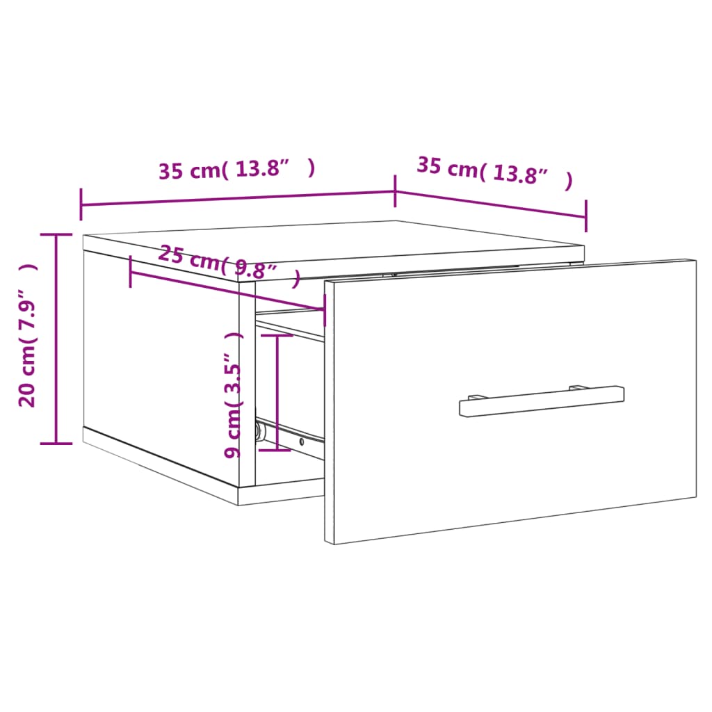 vidaXL Нощни шкафчета за стенен монтаж, 2 бр, бели, 35x35x20 см