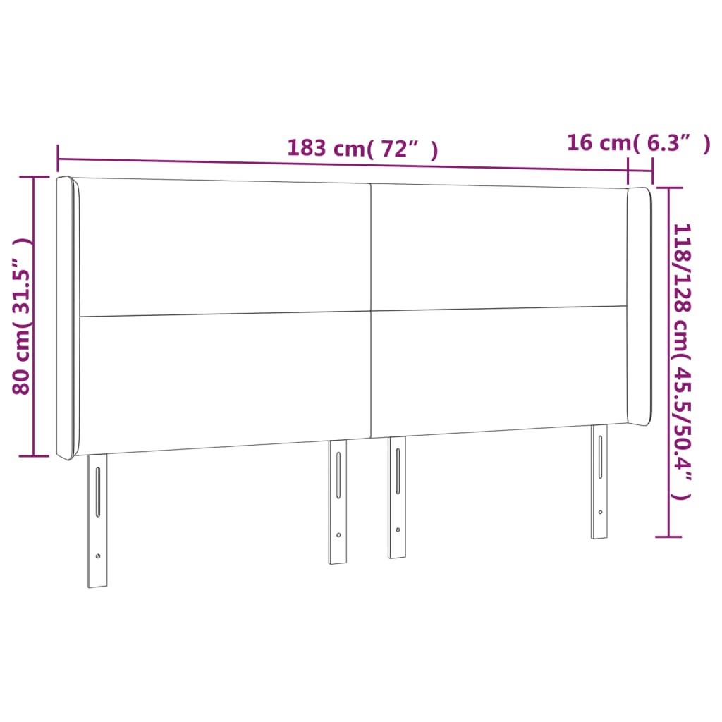 vidaXL LED горна табла за легло, тъмнокафява,183x16x118/128 см, плат