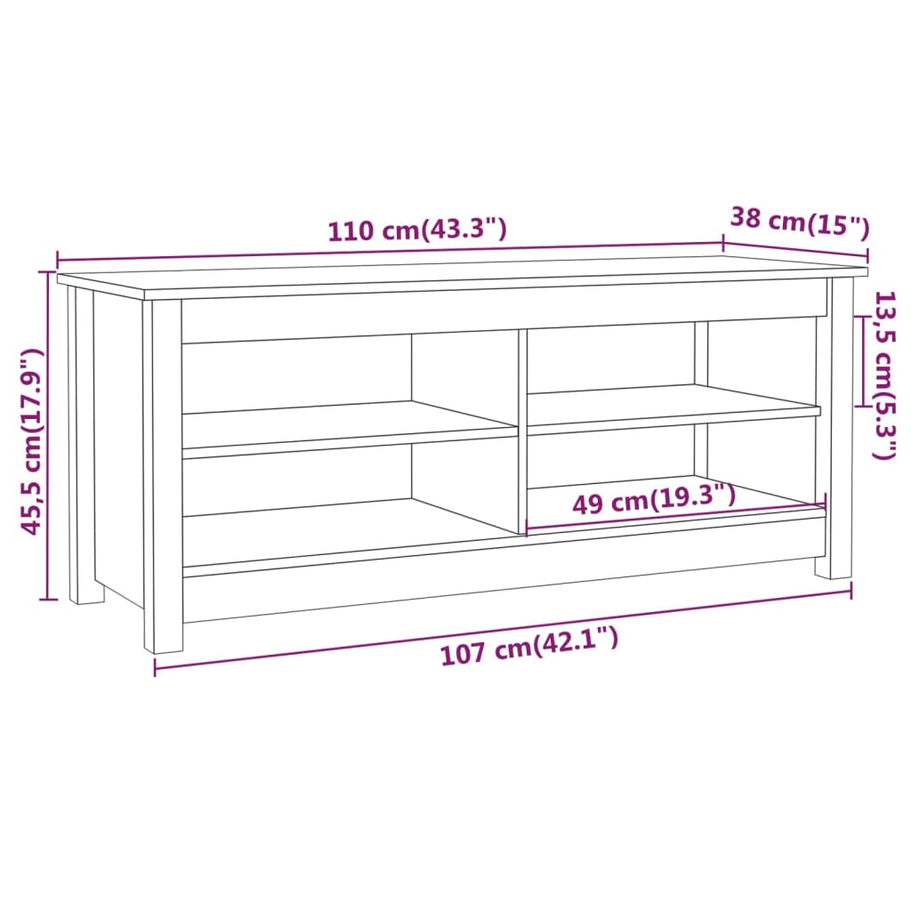 vidaXL Пейка за обувки сива 110x38x45,5 см масивна борова дървесина