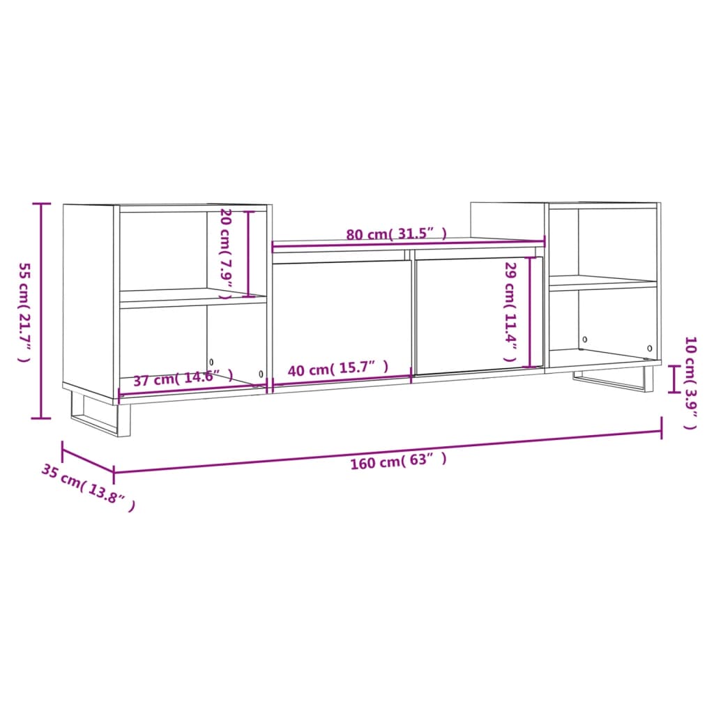 vidaXL ТВ шкаф, бял гланц, 160x35x55 см, инженерно дърво