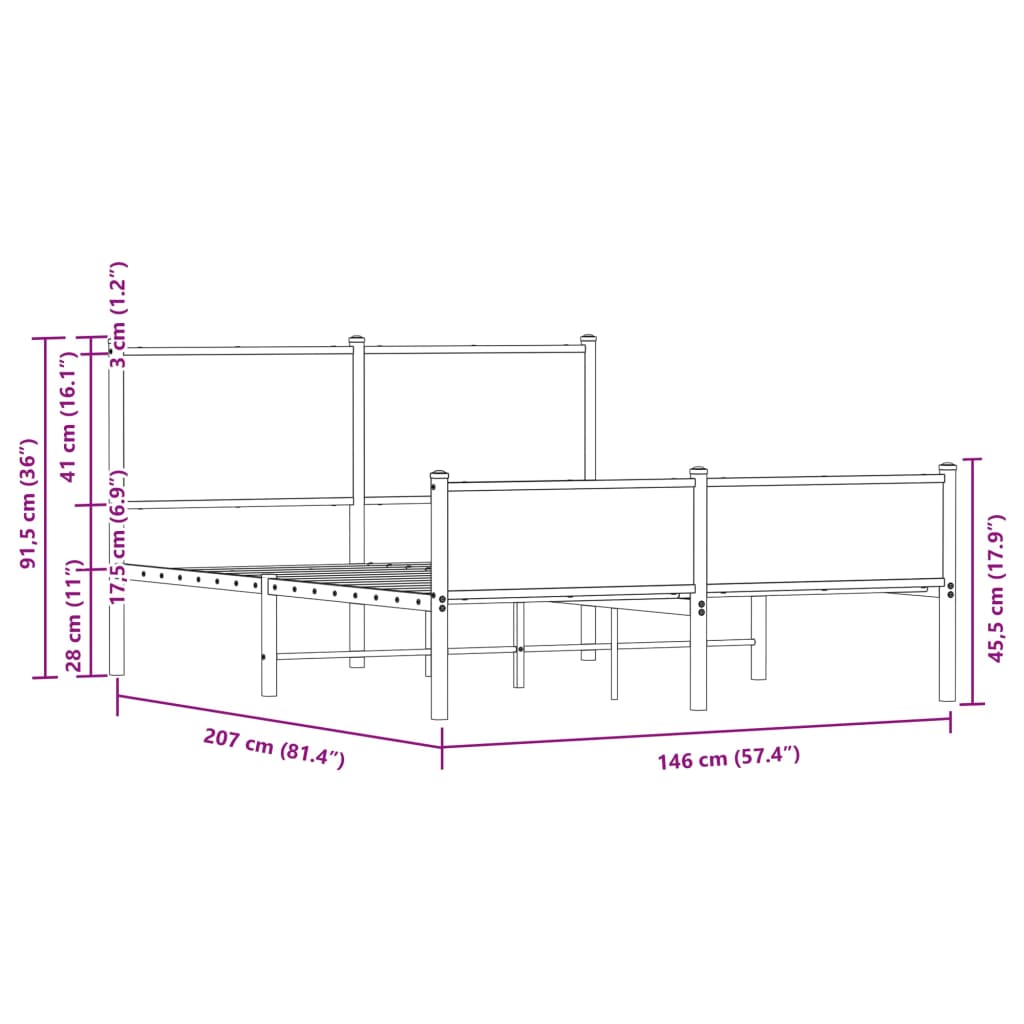 vidaXL Метална рамка за легло горна/долна табла кафяв дъб 140x200 см